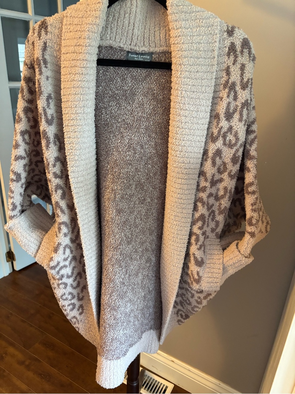 Cozy Leopard-Print Shawl Cardigan in Beige Taupe